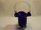 Hand Blown Blue and Clear Glass Basket, 6 Inches Tall, 3.5 Across — photo 1