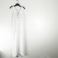 LAURA GOTTI 100% Linen White Tie Tassel Top Sleeveless Maxi Dress, Size Large