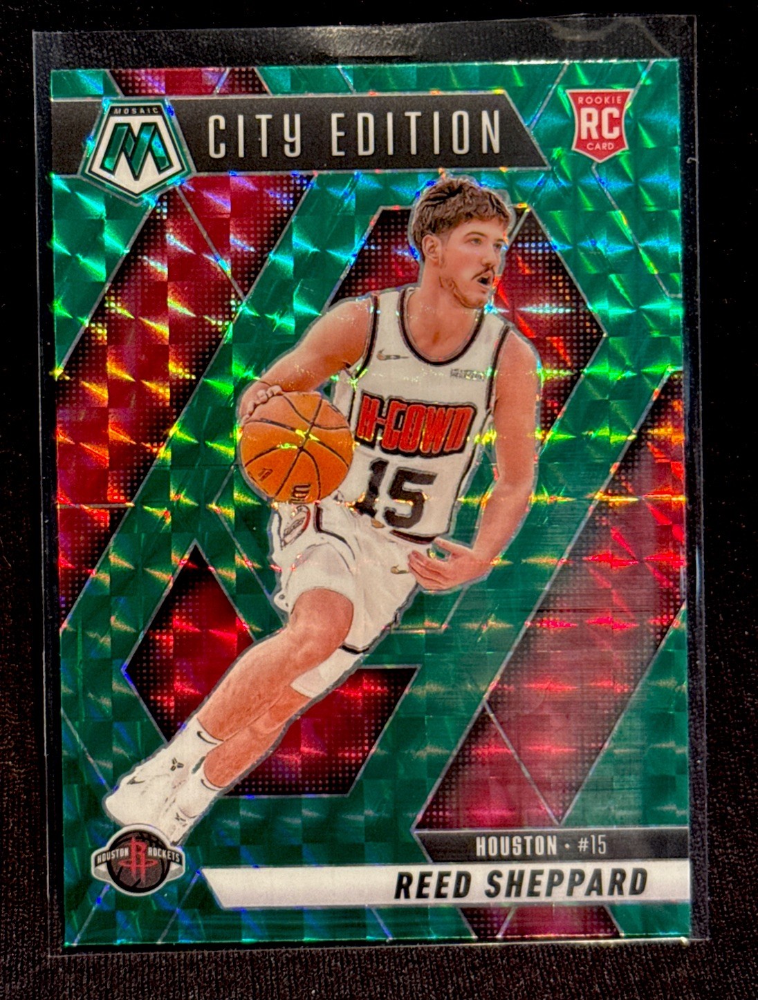 2024-25 Panini Mosaic Green Mosaic Prizm City Edition Reed Sheppard Rookie Card