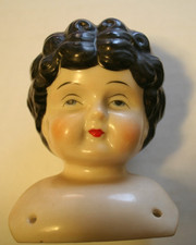 Porcelain Doll Head 5 with Black Hair Blue Eyes
