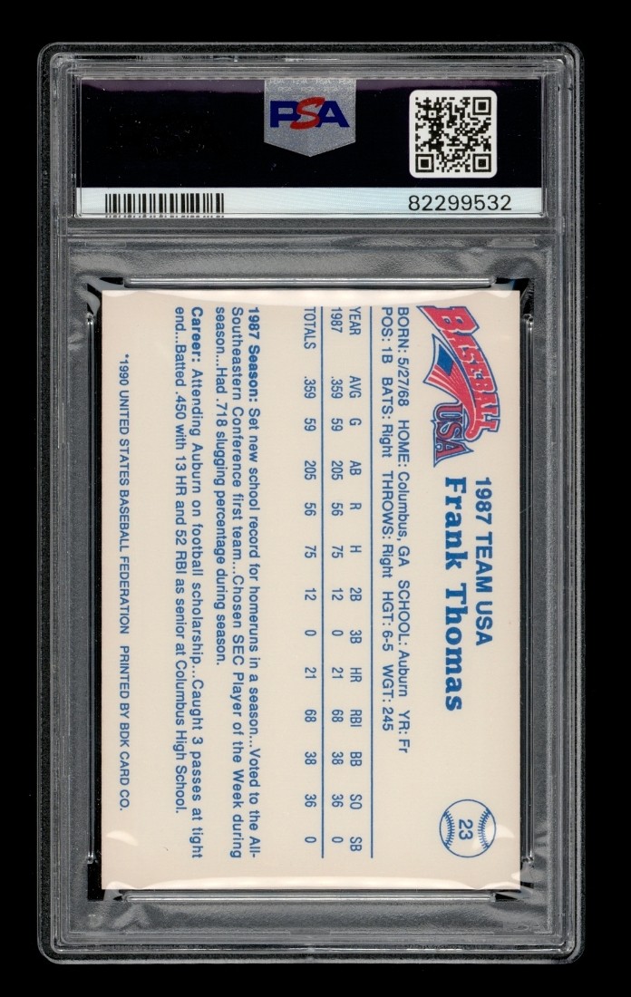 1990 Bdk Pan-Am Team Usa Red: # 23 Frank Thomas Auto PSA 10 GEM MINT AUTO 10 view 2