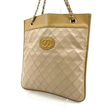 Auth CHANEL Vintage Classic Double Flap Beige Lambskin Quilted Bag