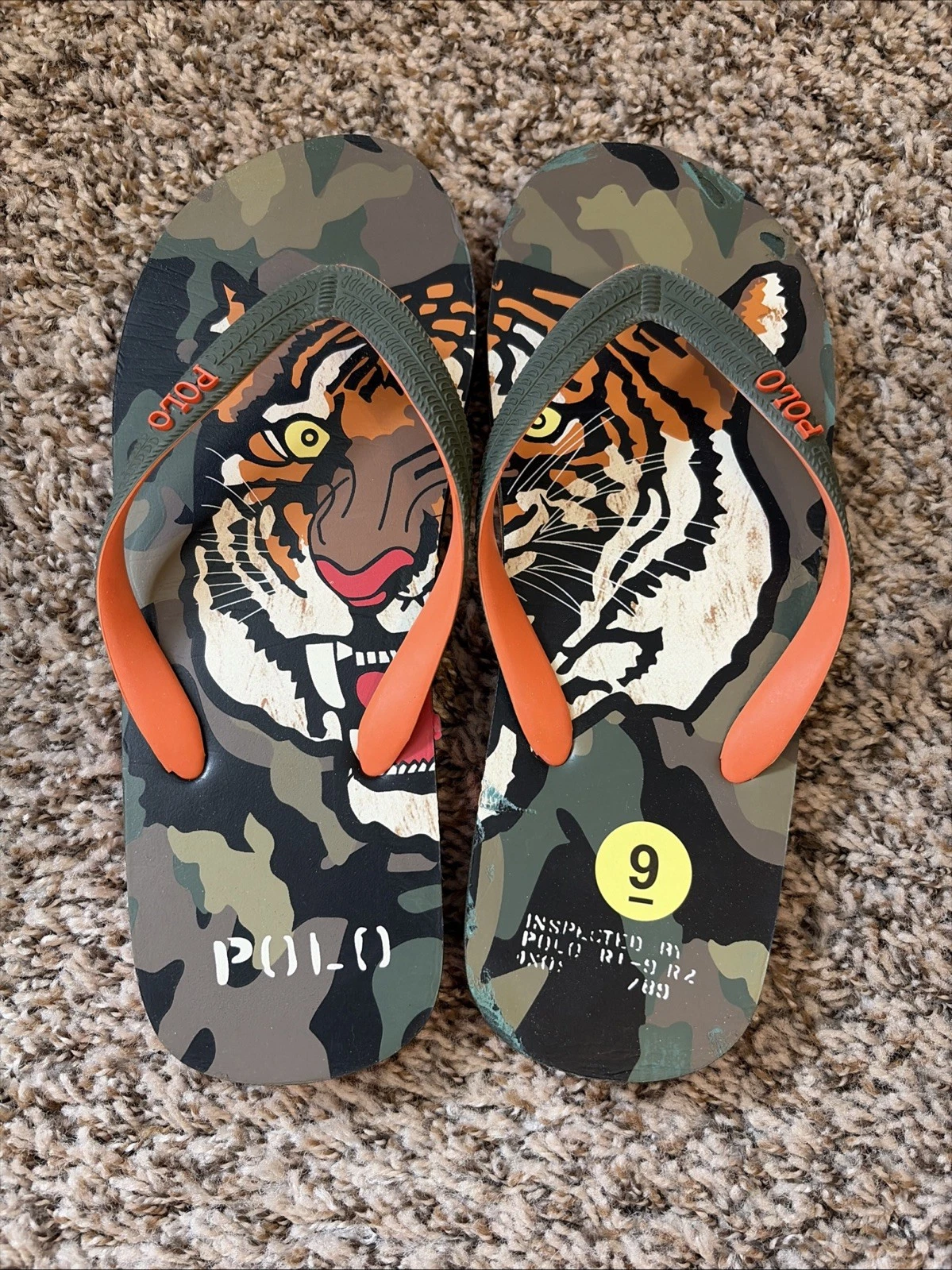 Polo Ralph Lauren Men’s Whitlebury II Tiger Camo Flip Flops Size 9 Sandals