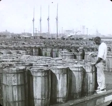 Rosin Barrels, Docks, Savannah, Georgia, Magic Lantern Glass Slide,Keystone #106