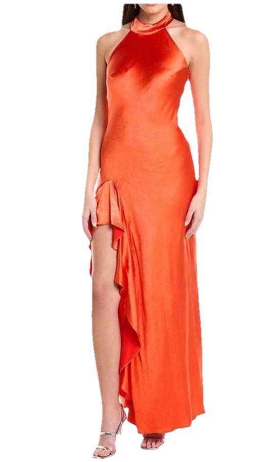 Taylor Marmalade Ladies Gown Size 4 halter Neck With Ruffles On Side MSRP$248