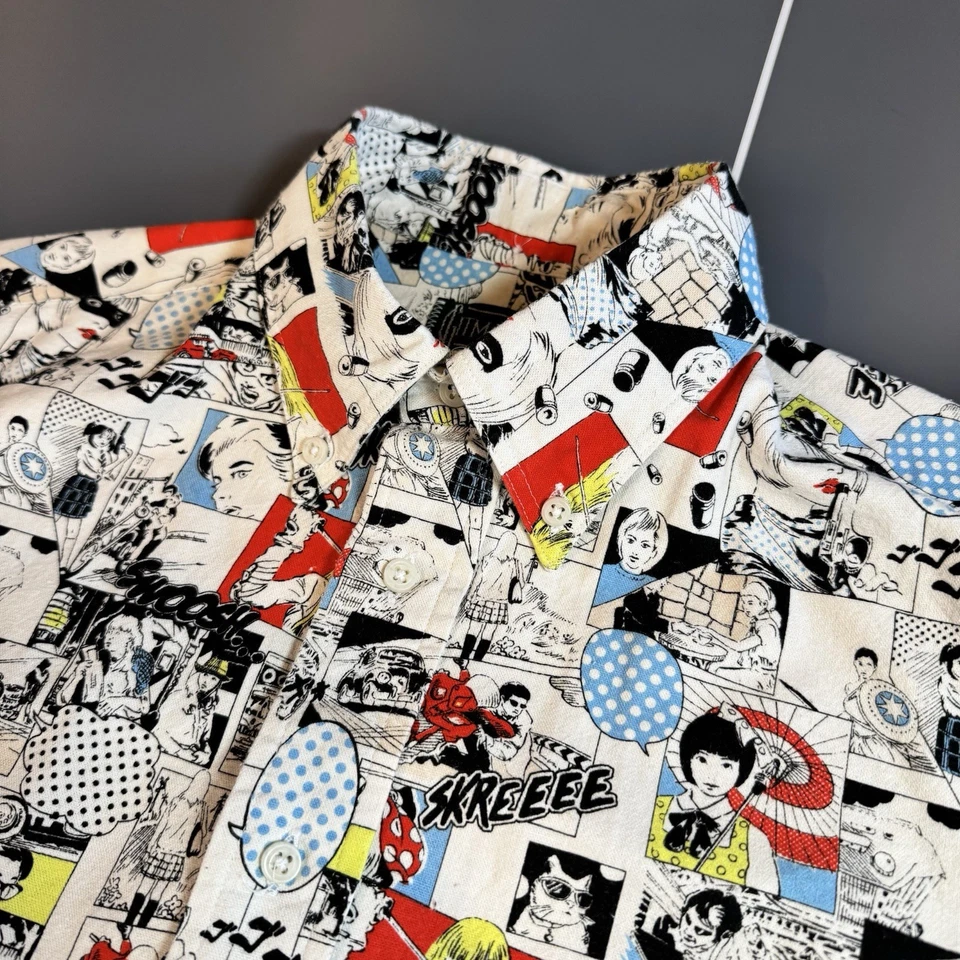 Gitman Bros Vintage Anime Button Up Linen Cotton Blend Graphic Print Large USA - Image 2 of 4