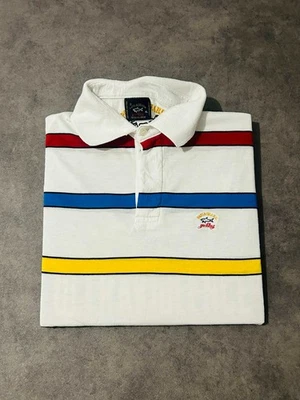 Polo Paul & Shark Blanc Avec Rayures Taille XL 100% Coton Manches Courtes - Photo 1/4