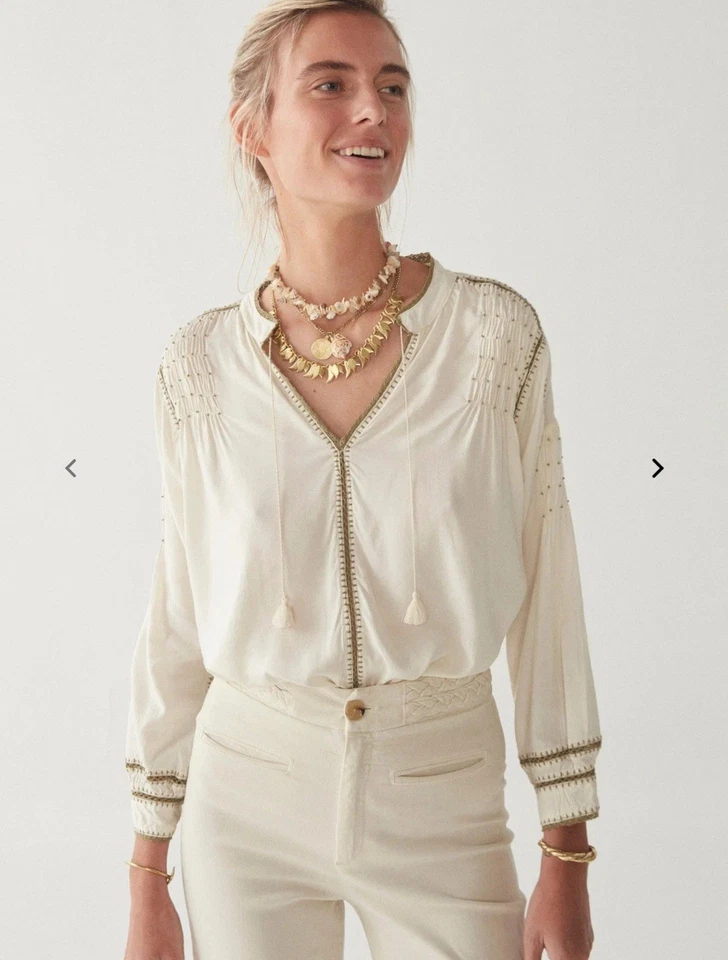 Blusa Maison Hotel Asha Positano Caqui Mediana Verde Crema Bordada Viscosa Foto 3 de 4