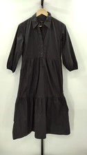 Quince Women 100% Organic Cotton Poplin Midi Tunic Dress Black Basic Sleeved XS