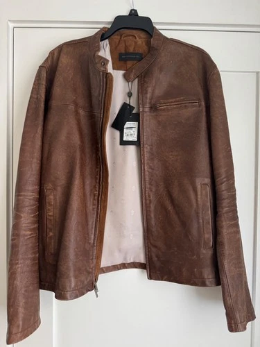 John Varvatos Brown Leather Jacket Size Large image 3