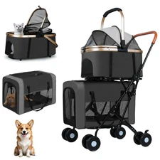 Double Pet Stroller for 2 Dogs or Cats w/ 2 Detachable Carriers Safety Belt