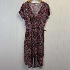 Bobbie Brooks Womens Boho Faux Wrap Midi Dress Size L Paisley Floral Cottage