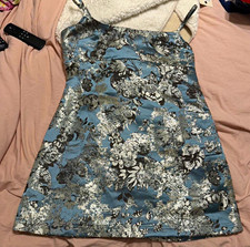Urban Outfitters Blue Satin Floral Slip Mini Dress Square Neck Sleeveless M