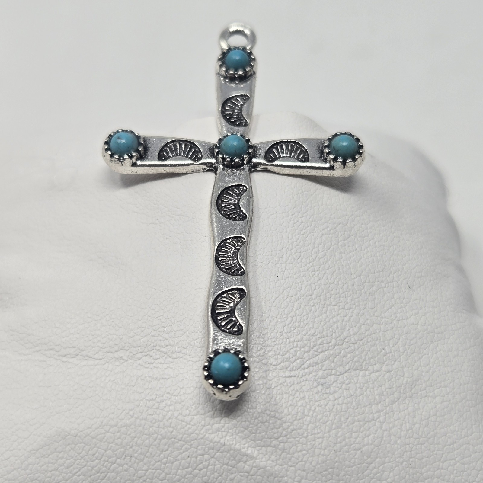 Imitation Turquoise Cross Pendant Southwest Native American Style Silver Tone image 2