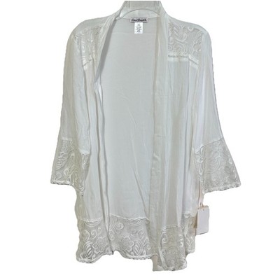 NWT Linea Donatella S/M Off White Lace Cardigan Robe Kimono Flower