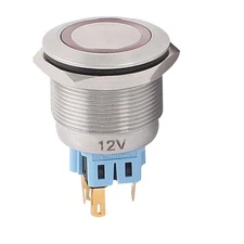 DC 12V Red LED Light 25mm 6 Pins DPST Flat Head Latching Push Button Switch