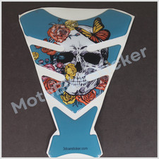 Pegatina de almohadilla de tanque azul flor calavera para Yamaha R1 R3 R6 R7 R15 R25 R125 Series