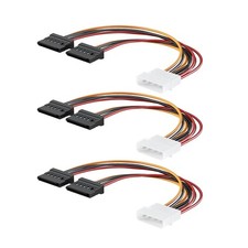 3 Pack 4 Pin Molex to Dual SATA Power Y-Cable Adapter, 4 Pin Male IDE Molex