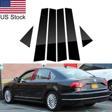 For 11-19 Volkswagen Passat 4dr 6pcs Glossy Black Pillar Post Window Trim Covers