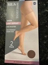 Silk Impressions Pantyhose Sheer Cocoa Light Support XXXL High Waisted  2 Pair