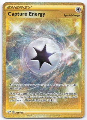 Capture Energy 201/189 Darkness Ablaze Gold Secret Rare Pokemon Card