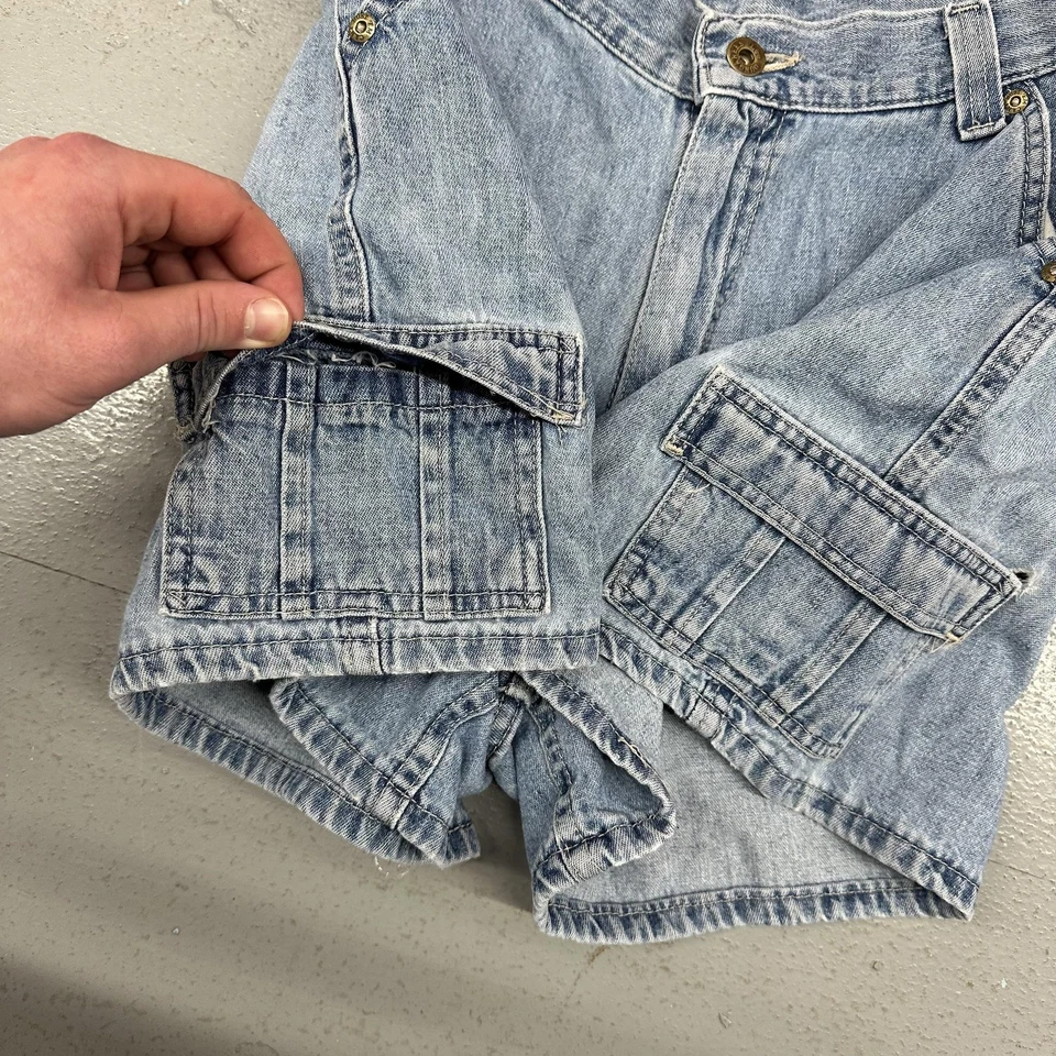 Shorts carpinteiro vintage Lee Dungarees masculino lavagem leve denim utilitário de carga Y2K - Imagem 4 de 4