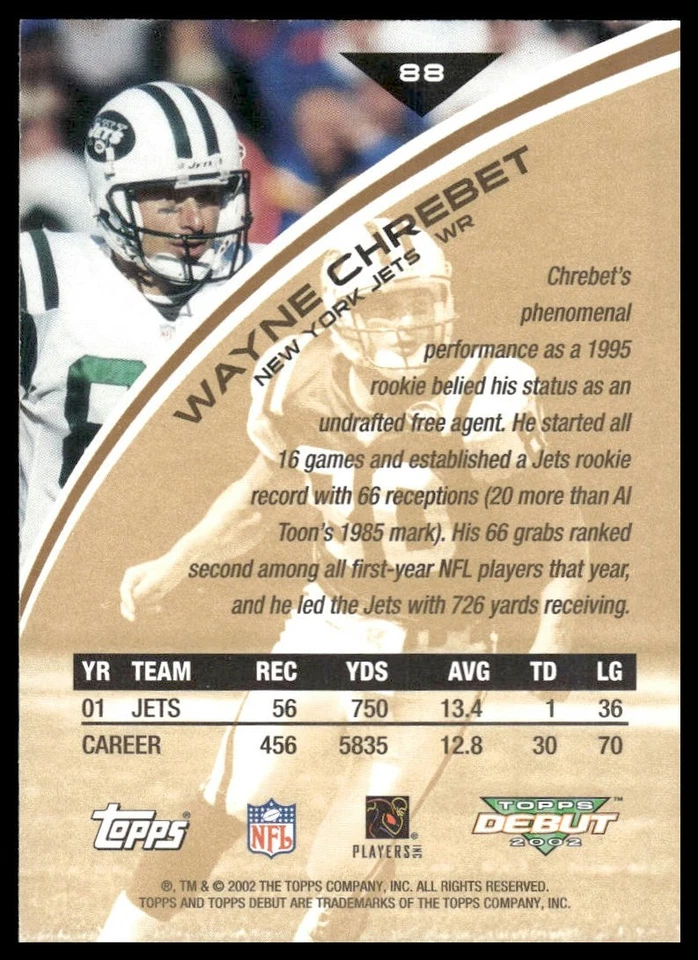 2002 Topps Debut #88 Wayne Chrebet New York Jets NM+ - Image 2 of 2