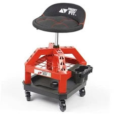 Rolling Shop Stool for Garage with Casters, DO02-Adjustable Height 360° Red