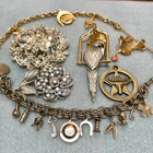 Vintage Estate Costume Jewelry Lot Brooches  Charm Bracelets Signed Avon Kent