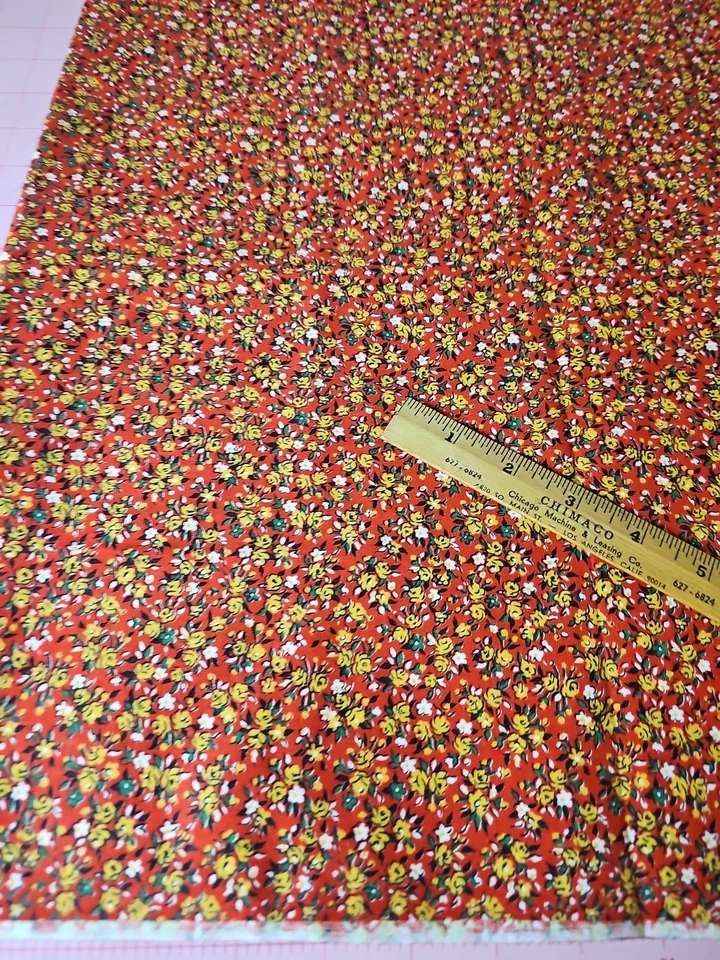 Vintage Tiny Ditzy Calico Floral Cottagecore Cotton Fabric Doll Red 1 Yard x 37" - Image 2 of 4