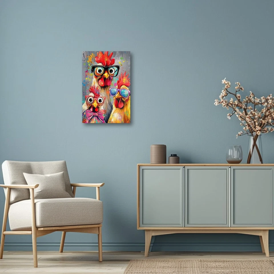 Arte de pared de gallo animales de granja impresiones en lienzo divertidas imágenes familiares de pollo capricho... Foto 2 de 4