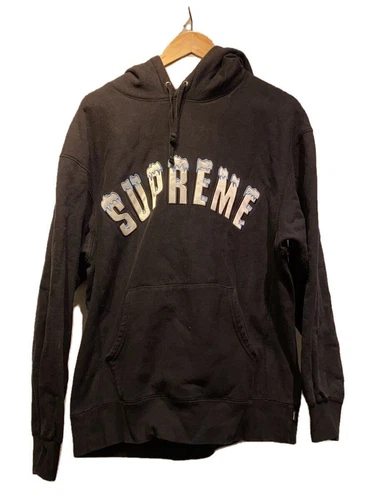 Supreme Felpa con Cappuccio 20FW Icy Arc Felpa con Cappuccio L Cotone Nero Macchie e Usata