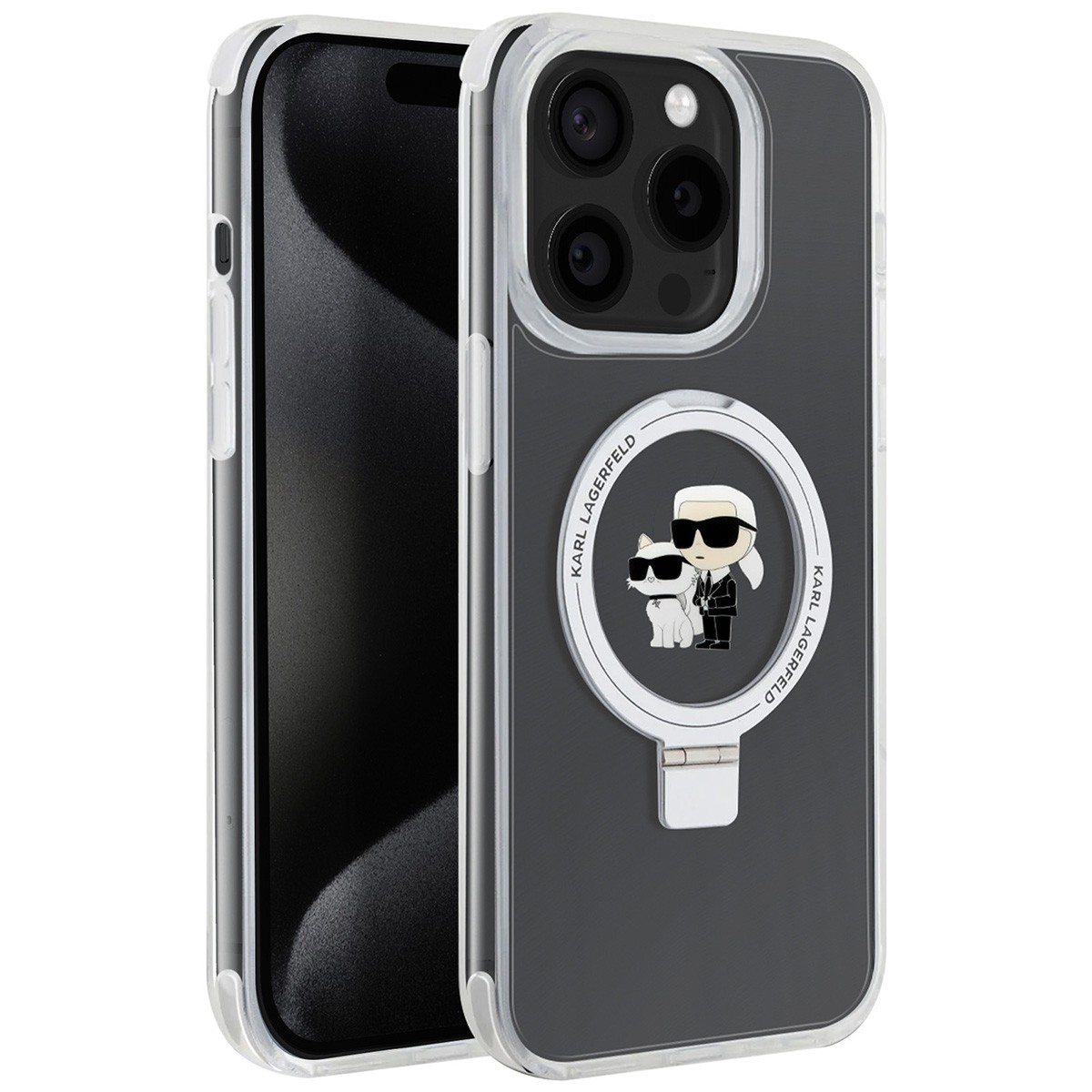 Coque antichoc iPhone 15 Pro transparente avec anneau support rotatif