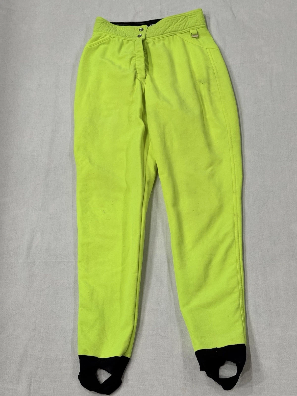 Vtg 80s/90s HEAD Ski Pants Ski Snow bib Stirrups NEON Yellow Womens 10 Made USA