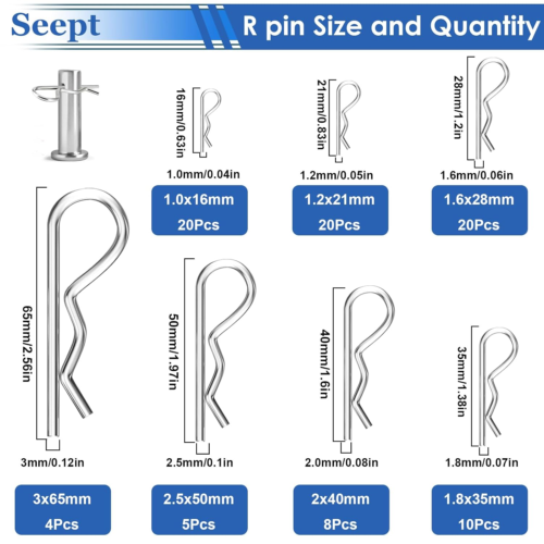 304 Stainless Steel Cotter Pins Assortment Kit - 200 Pcs for Hitch Pin Lock - Picture 3 of 12