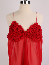 Vtg Red Ruffled Babydoll Nightgown Nightie Teddie Negligee Lingerie Dress M
