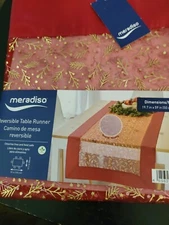 Meradiso Reversanle Table Runner Christmas Silver One Side Gold Other Side