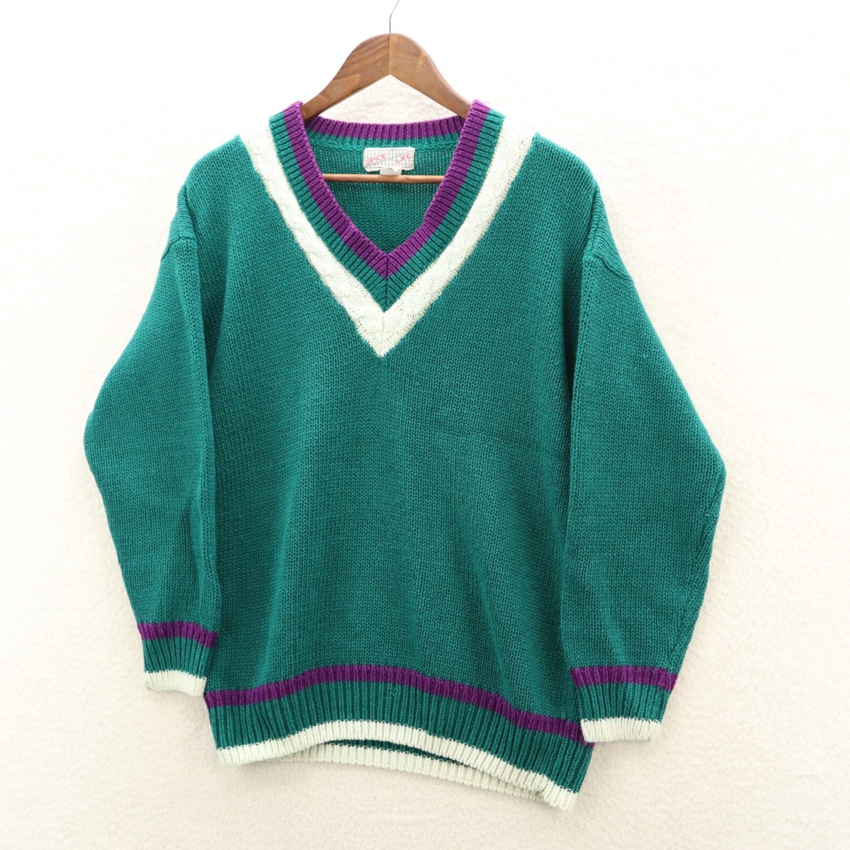 Vintage Spice Of Life Varsity Style Sweater Men's Large Aqua