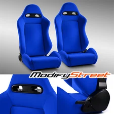 2 x BLUE Fabric LEFT/RIGHT RACING RECLINABLE SEATS + SLIDER CLASSIC STYLE