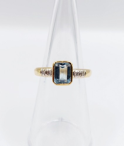 Anillo art deco oro 18k agua marina 0,90 quilates y diamante (alrededor de 19... - Imagen 6 de 12