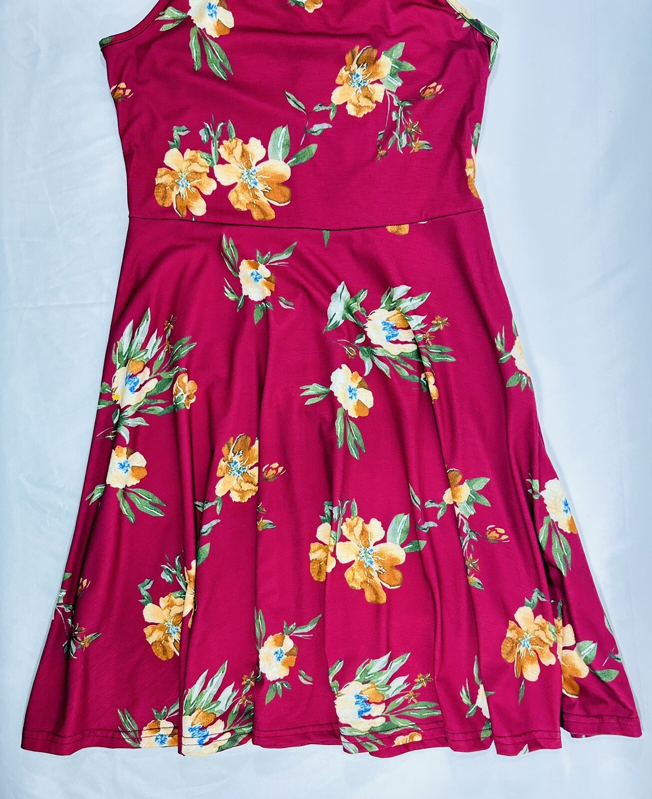 Ouges Sz M Stretch Cot Tie-Neck Floral Flare Dres… - image 1