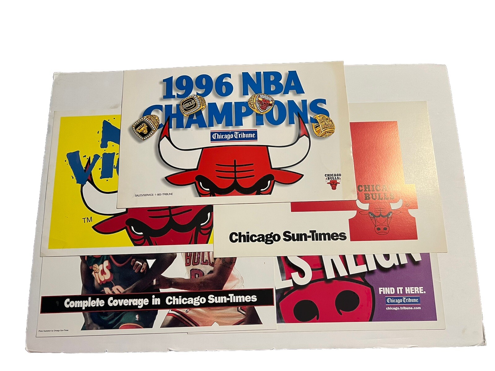 Lot Of 5 Chicago Bulls 90s Vending Posters Chicago Sun-Times Chicago Tribune