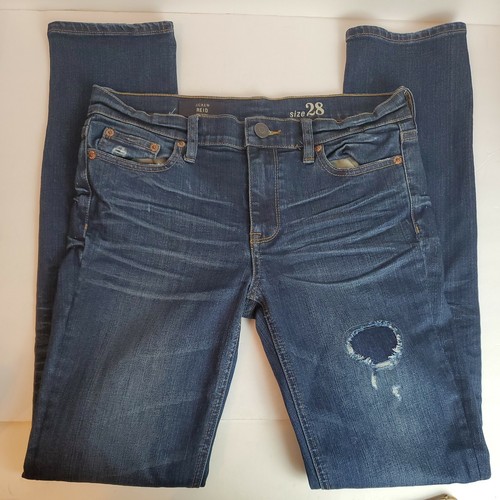 J. Crew Reid Distressed Women's Jeans 28 Straight Skinny Dark Whiskered Stretch - Picture 2 of 12
