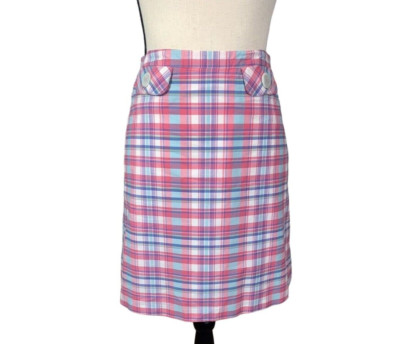 New Boden Skirt Womens Size 8 Pink Plaid A-Line Cotton Golf Preppy