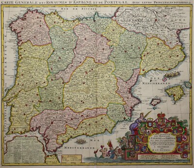 Spain - General Map Of The Kingdoms Of Spain... - Ottens 1740 - Rare Original