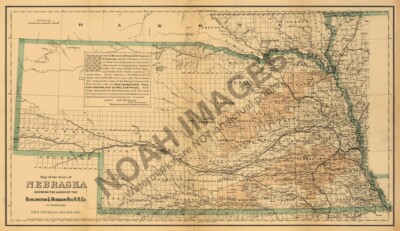 Map of Nebraska Burlington Missouri River Railroad Co Land 16x27