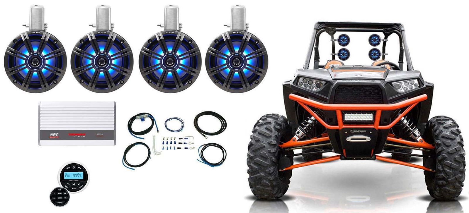 4 KICKER 45KMTC65 65 780w Tower LED SpeakersAmpReceiver For RZRATVCart 225390₽