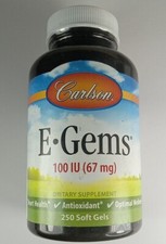 Carlson Labs E-Gems 100 IU 67 mg 250 Softgels Gluten Free Exp 9/25