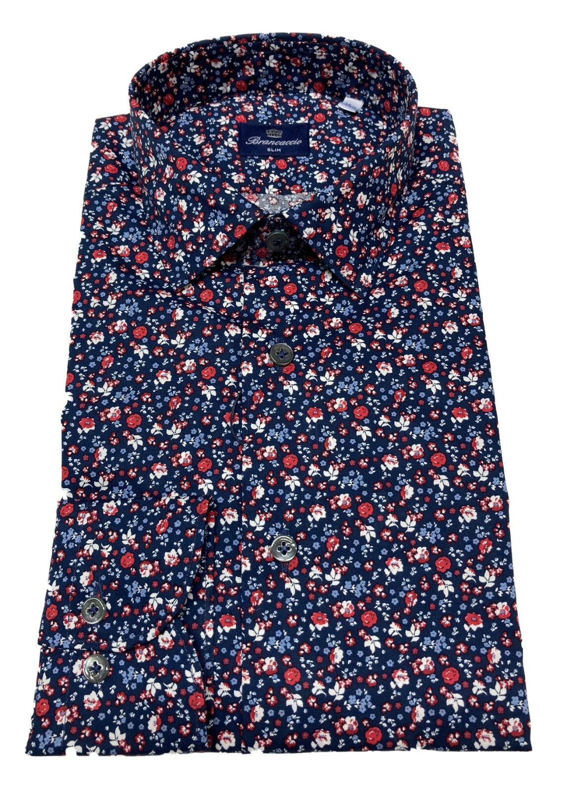 БРАНКАЧЧО Херренхемд Фантазия Блюмен Блау/Рот Арт. SA00B9 Schlank Albert DBR08