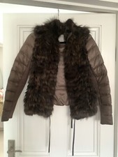 Pinko Brown Quilted Short Jacket With Fur Front